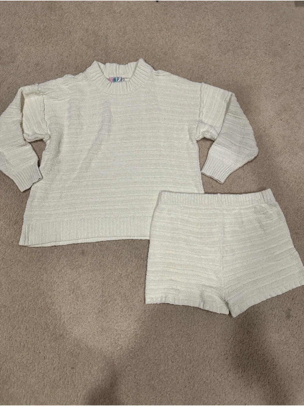FP Beach Cream Knit Sweater & Shorts Set
